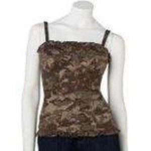 Womens Camisole Corset Mudd Green Camouflage Medium Padded Cups Spaghetti Straps